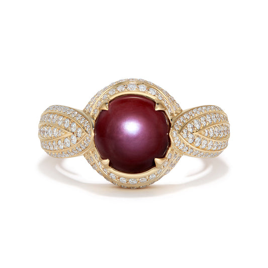 North Carolina Blue Mussel Gem Pearl Ring with D Flawless Diamonds set in 18K White Gold