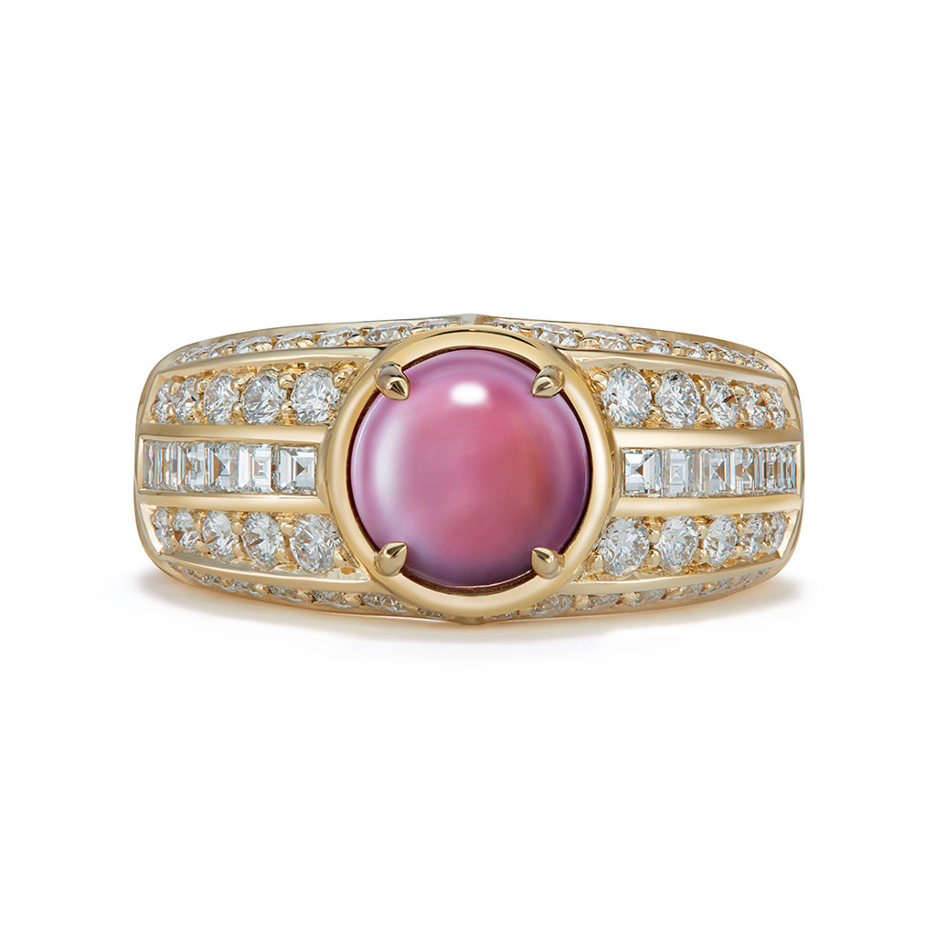 North Carolina Blue Mussel Gem Pearl Ring with D Flawless Diamonds set in 18K Yellow Gold