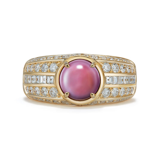 North Carolina Blue Mussel Gem Pearl Ring with D Flawless Diamonds set in 18K Yellow Gold