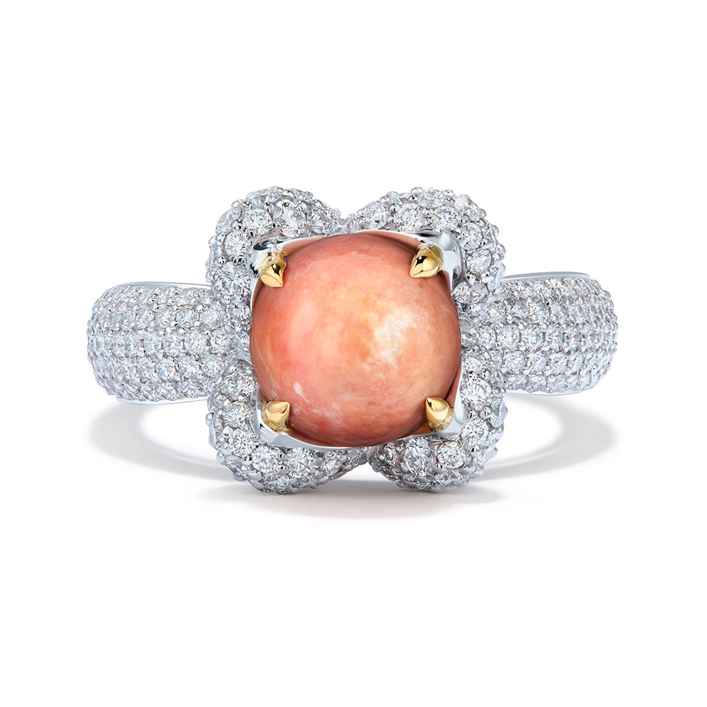 Natural Spondylous Gem Pearl Ring with D Flawless Diamonds set in 18K White Gold