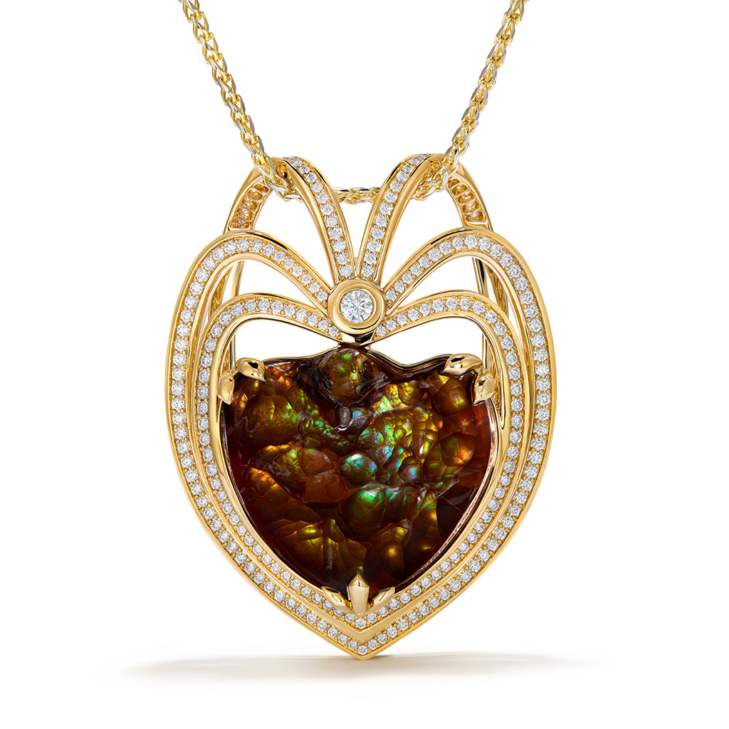 Arizona Gem Fire Agate Necklace with D Flawless Diamonds set in 18K Yellow Gold