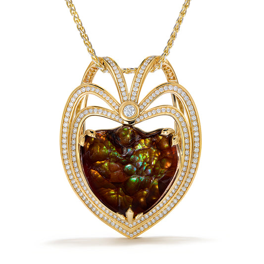 Arizona Gem Fire Agate Necklace with D Flawless Diamonds set in 18K Yellow Gold