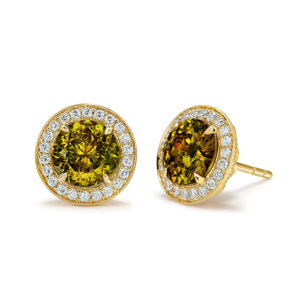 New York Sphalerite Earrings with D Flawless Diamonds set in 18K Yellow Gold