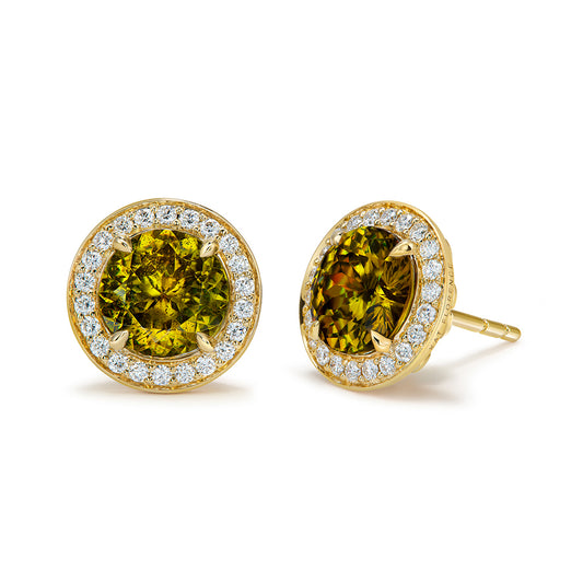 New York Sphalerite Earrings with D Flawless Diamonds set in 18K Yellow Gold