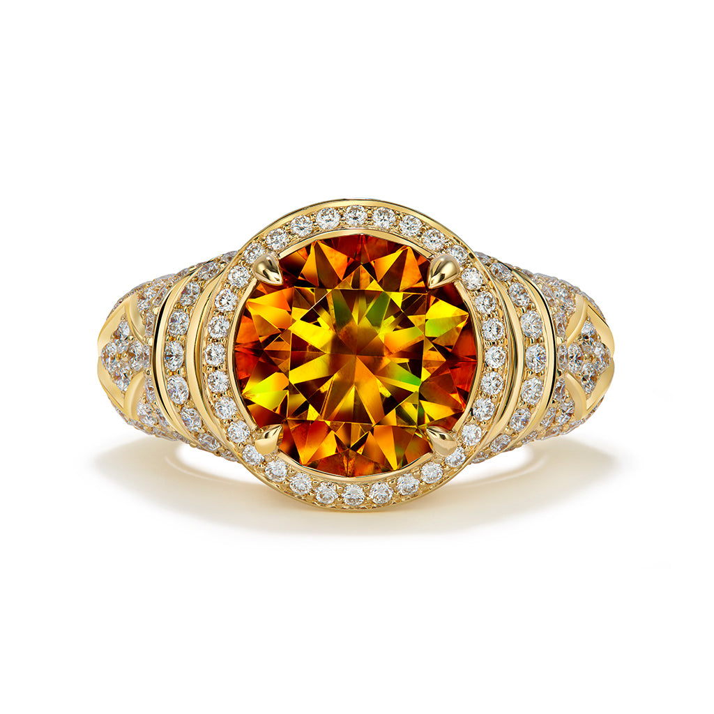 Sphalerite Ring with D Flawless Diamonds set in 18K Yellow Gold