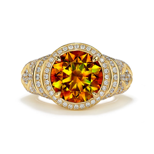 Sphalerite Ring with D Flawless Diamonds set in 18K Yellow Gold