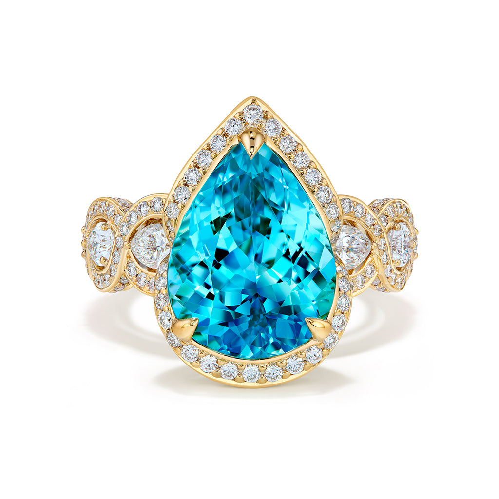 Flawless Unheated Afghan Neon Tourmaline Ring with D Flawless Diamonds set in 18K Yellow Gold