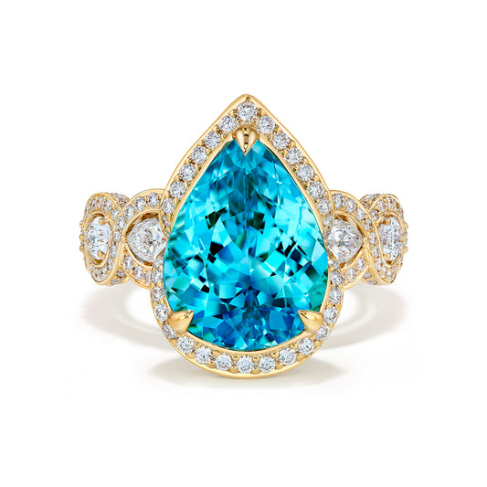 Flawless Unheated Afghan Neon Tourmaline Ring with D Flawless Diamonds set in 18K Yellow Gold