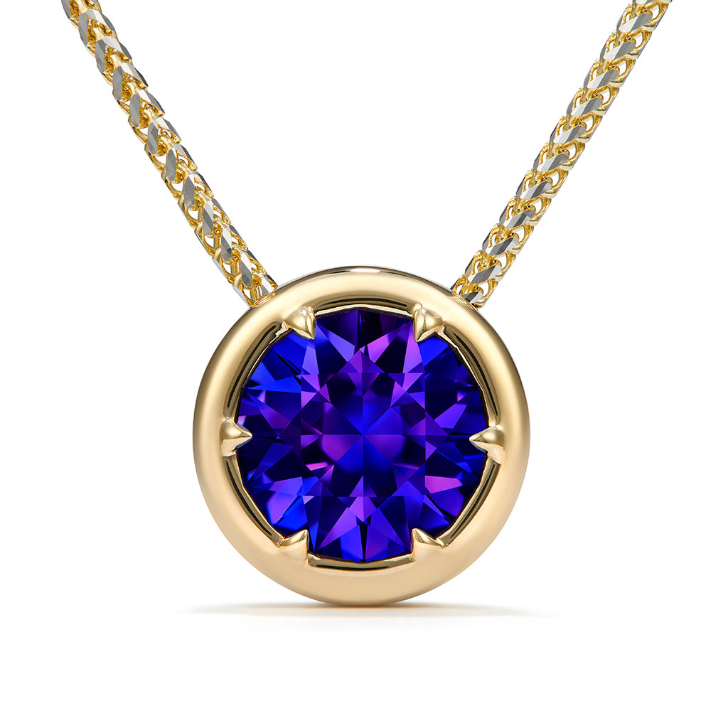 Tanzanite Necklace with D Flawless Diamonds set in 18K Yellow Gold