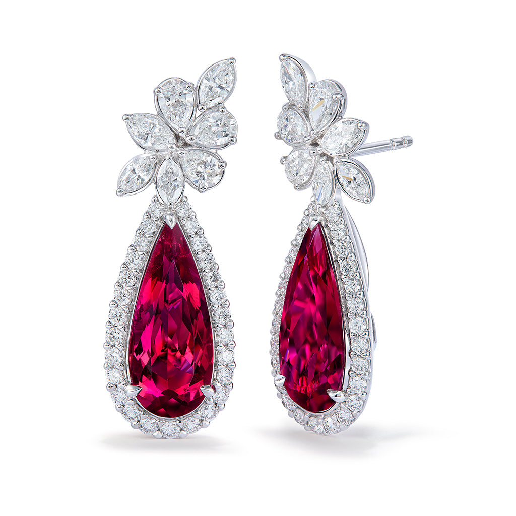 Cruzeiro Rubellite Earrings with D Flawless Diamonds set in 18K White Gold