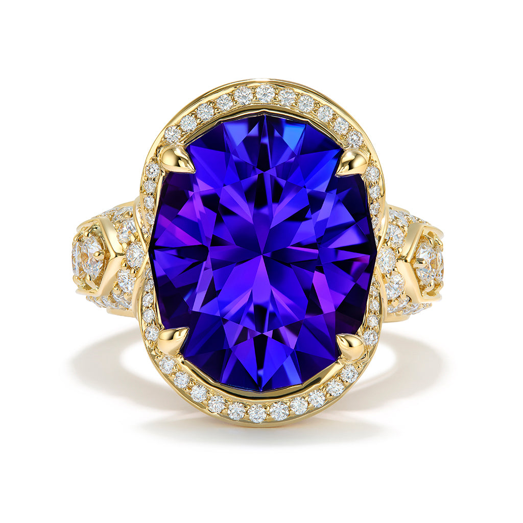 Tanzanite Ring with D Flawless Diamonds set in 18K Yellow Gold