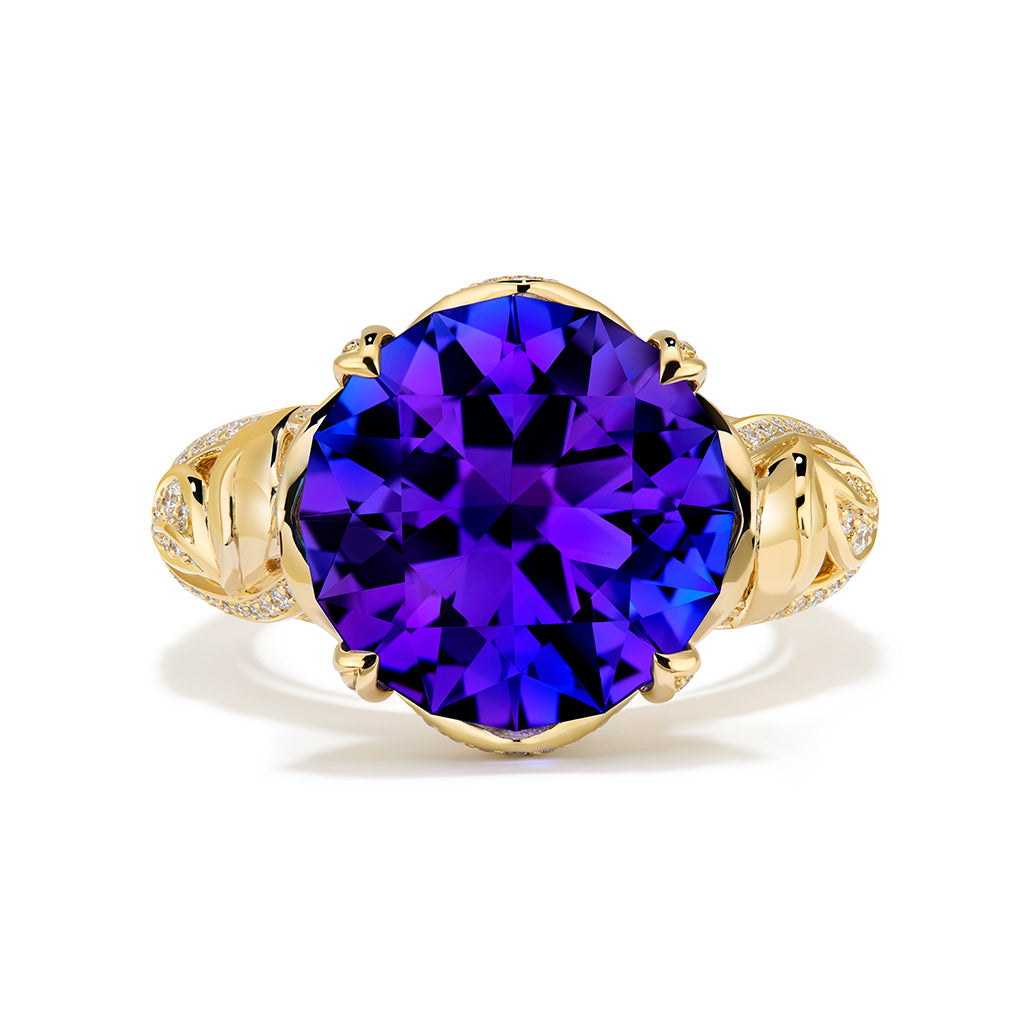 Tanzanite Ring with D Flawless Diamonds set in 18K Yellow Gold
