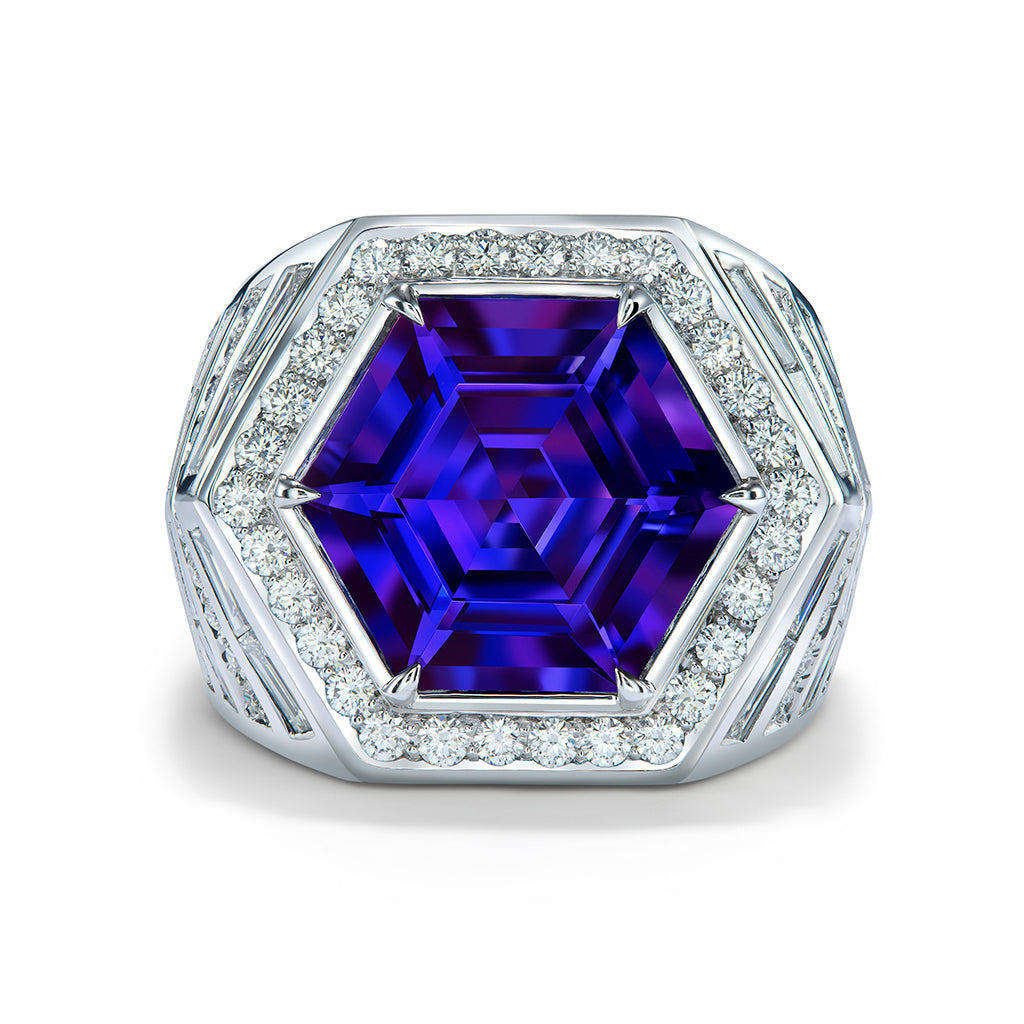 Tanzanite Ring with D Flawless Diamonds set in 18K White Gold