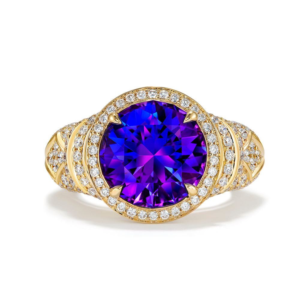 Tanzanite Ring with D Flawless Diamonds set in 18K Yellow Gold
