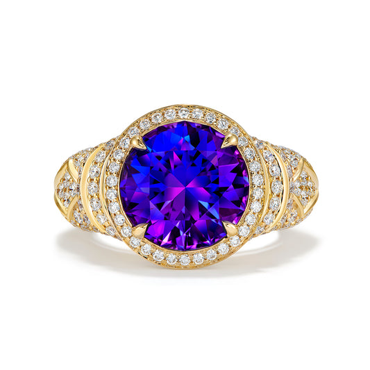Tanzanite Ring with D Flawless Diamonds set in 18K Yellow Gold