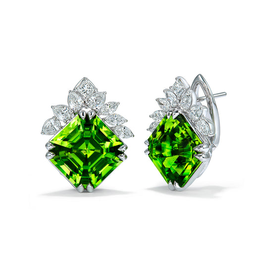 Zarbagad Peridot Earrings with D Flawless Diamonds set in 18K White Gold