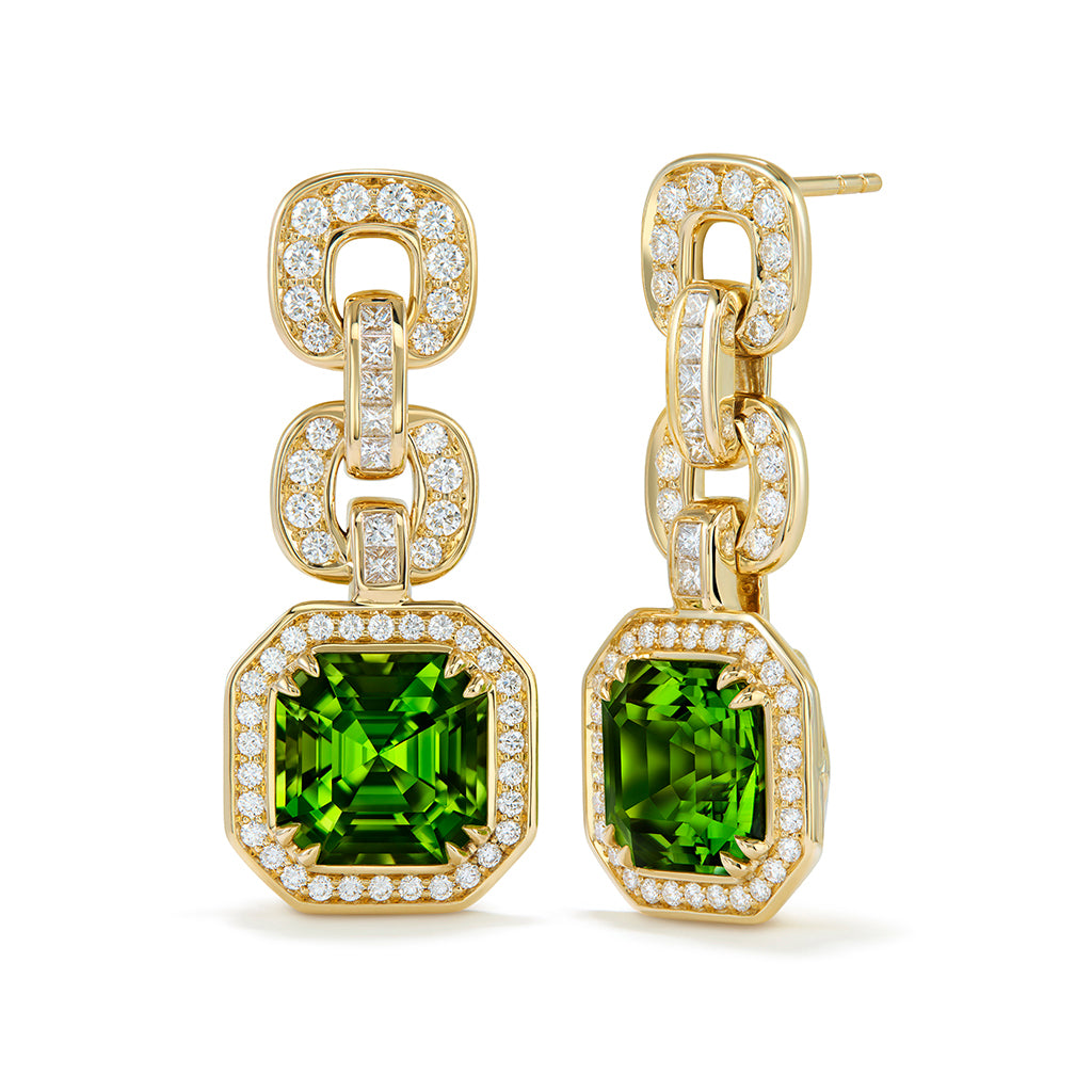 Zarbagad Peridot Earrings with D Flawless Diamonds set in 18K Yellow Gold