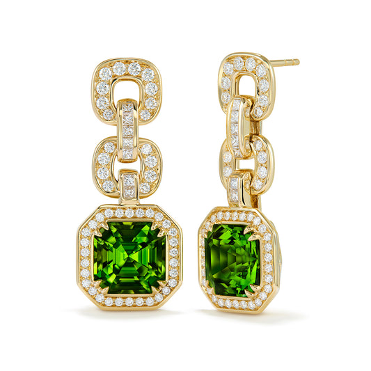 Zarbagad Peridot Earrings with D Flawless Diamonds set in 18K Yellow Gold