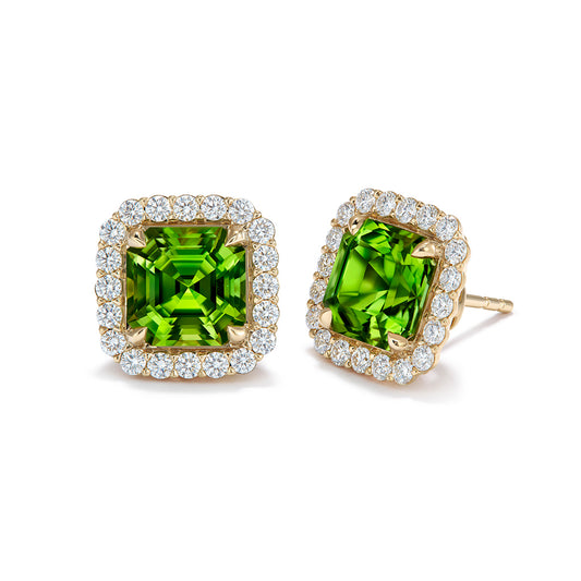 Zarbagad Peridot Earrings with D Flawless Diamonds set in 18K Yellow Gold