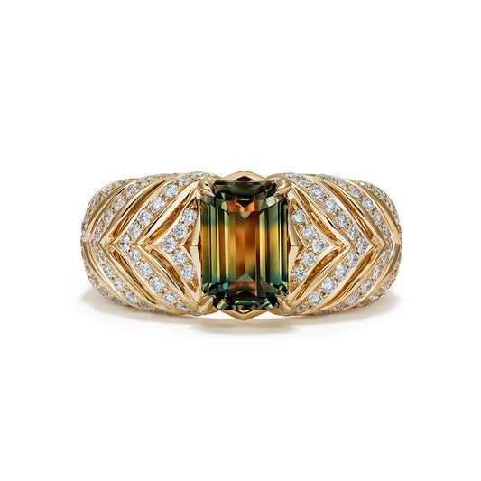 Unheated Bi Color Sapphire Ring with D Flawless Diamonds set in 18K Yellow Gold