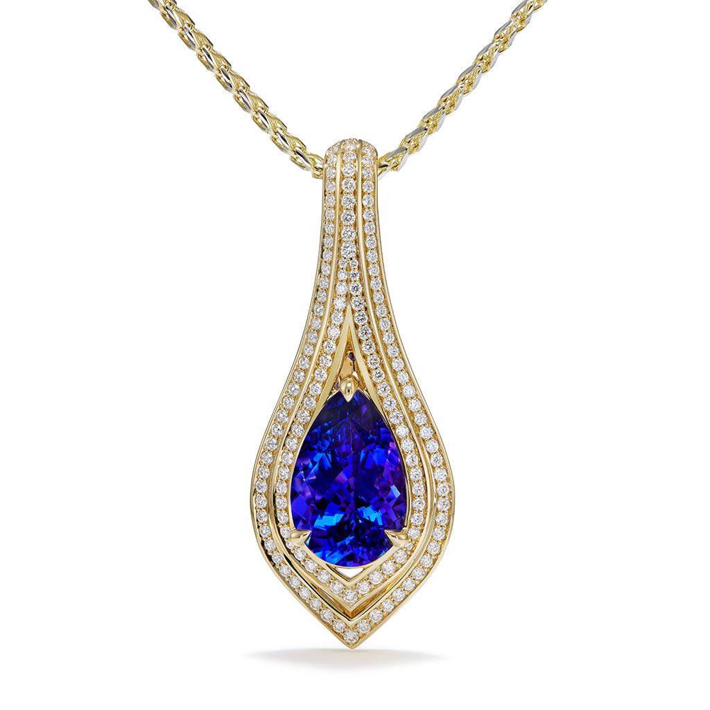 Tanzanite Necklace with D Flawless Diamonds set in 18K Yellow Gold