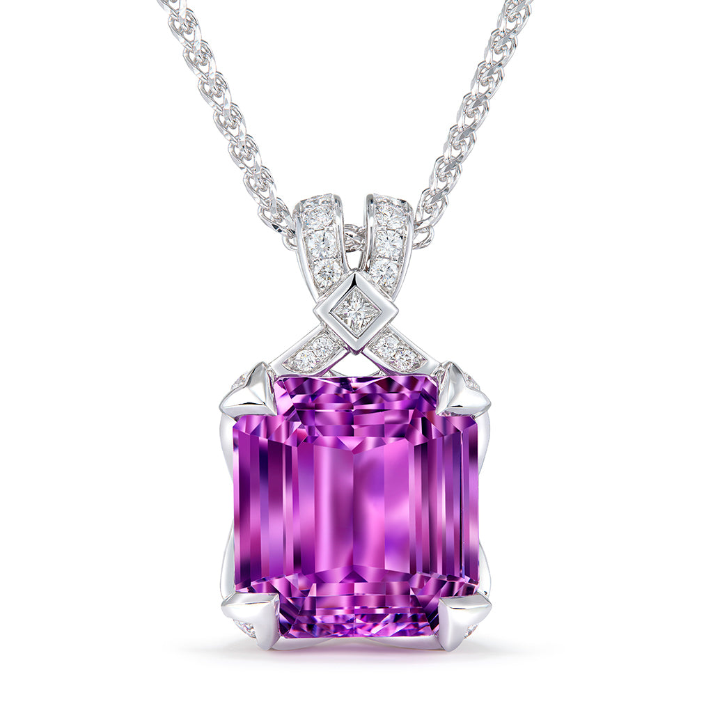 Patroke Kunzite Necklace with D Flawless Diamonds set in 18K White Gold