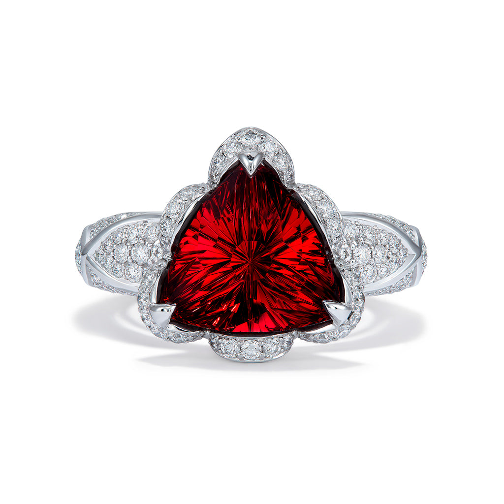 Malaya Garnet Ring with D Flawless Diamonds set in 18K White Gold