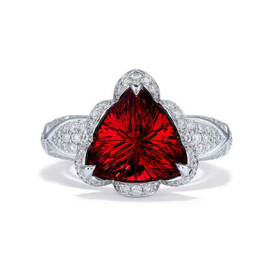 Malaya Garnet Ring with D Flawless Diamonds set in 18K White Gold