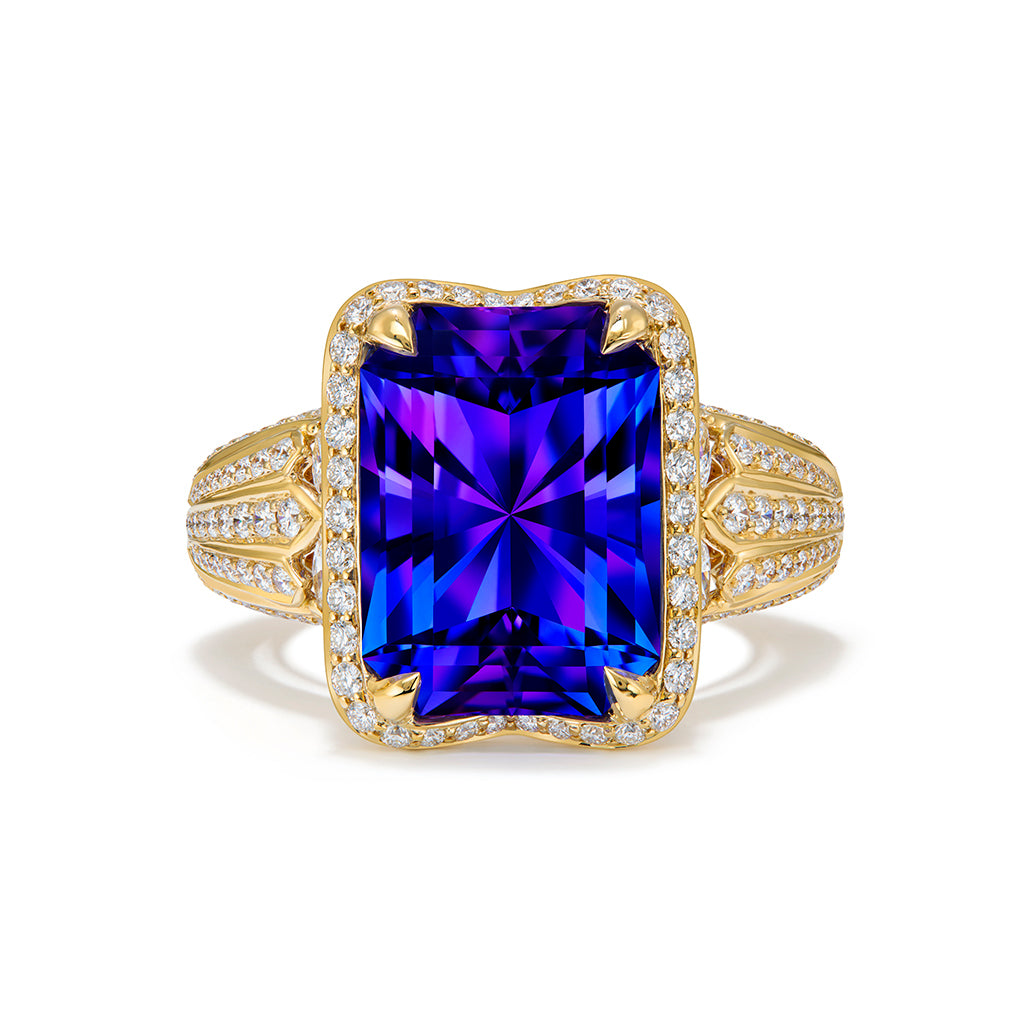 Tanzanite Ring with D Flawless Diamonds set in 18K Yellow Gold
