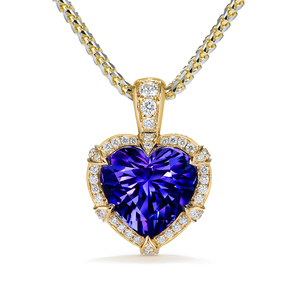 Tanzanite Necklace with D Flawless Diamonds set in 18K Yellow Gold