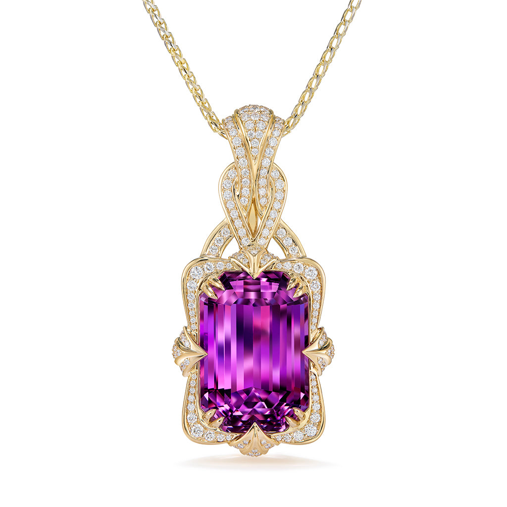 Patroke Kunzite Necklace with D Flawless Diamonds set in 18K Yellow Gold