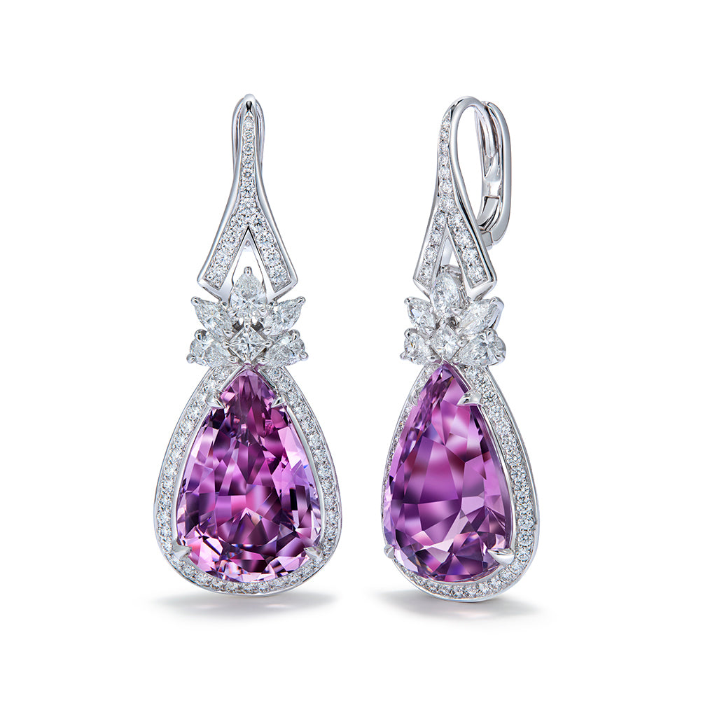 Patroke Kunzite Earrings with D Flawless Diamonds set in 18K White Gold