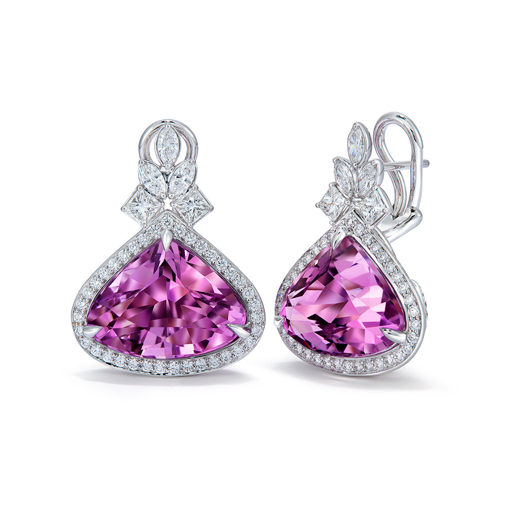 Patroke Kunzite Earrings with D Flawless Diamonds set in 18K White Gold