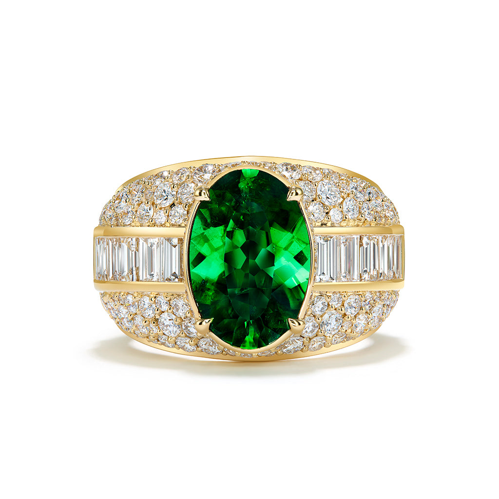 Record Russian Chrome Sphene Ring with D Flawless Diamonds set in 18K Yellow Gold