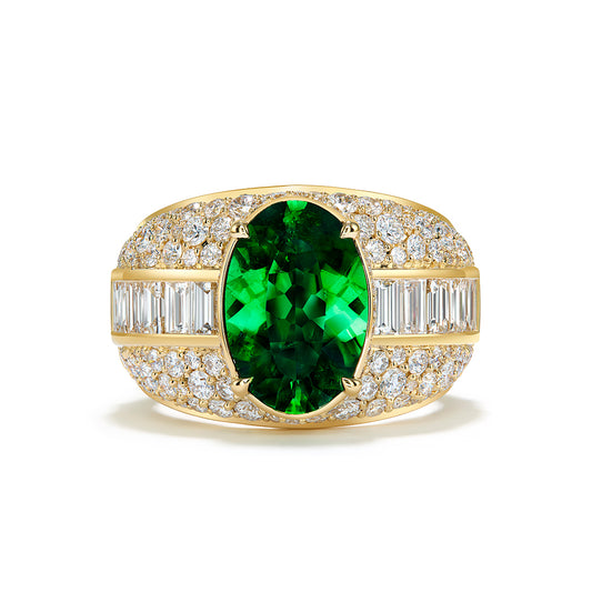 Record Russian Chrome Sphene Ring with D Flawless Diamonds set in 18K Yellow Gold