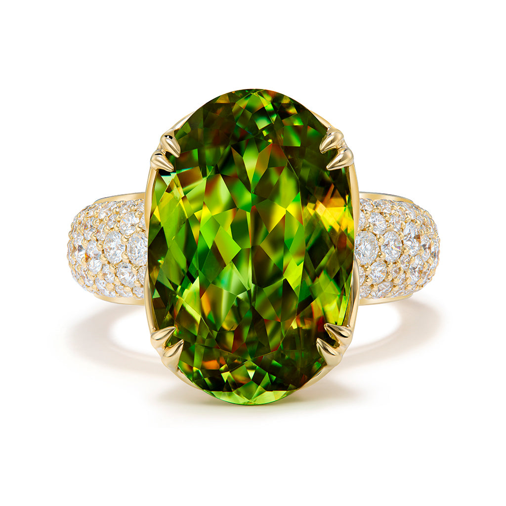 Russian Sphene Ring with D Flawless Diamonds set in 18K Yellow Gold