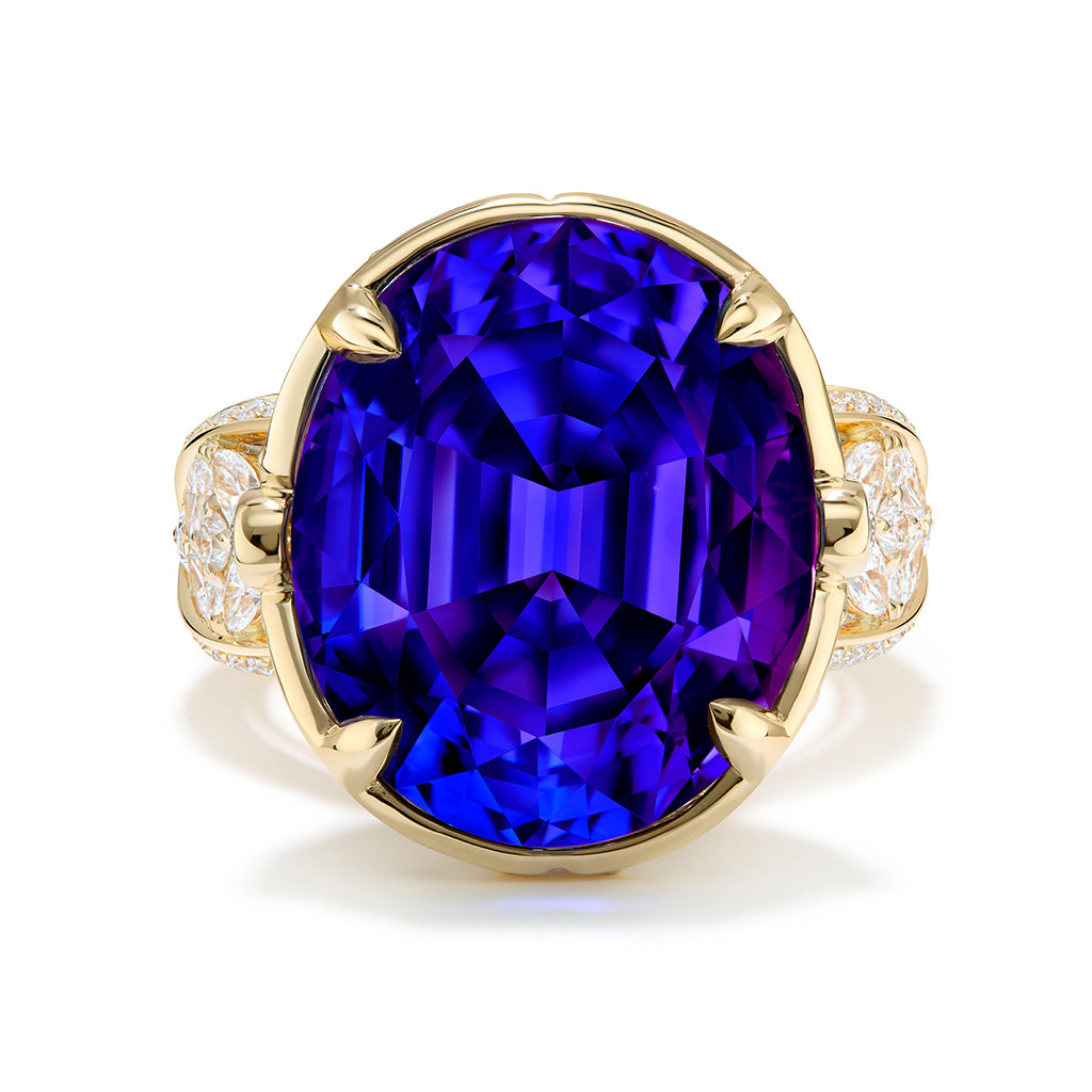 Tanzanite Ring with D Flawless Diamonds set in 18K Yellow Gold