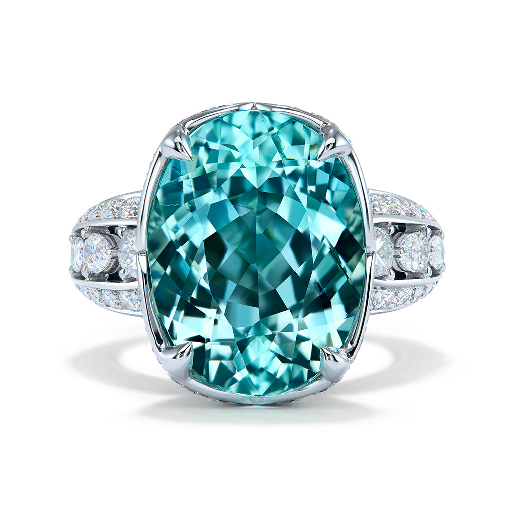 Unheated Paraiba Tourmaline Ring with D Flawless Diamonds set in 18K White Gold