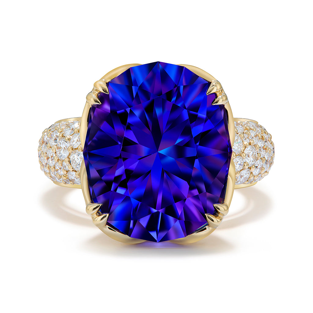 Tanzanite Ring with D Flawless Diamonds set in 18K Yellow Gold