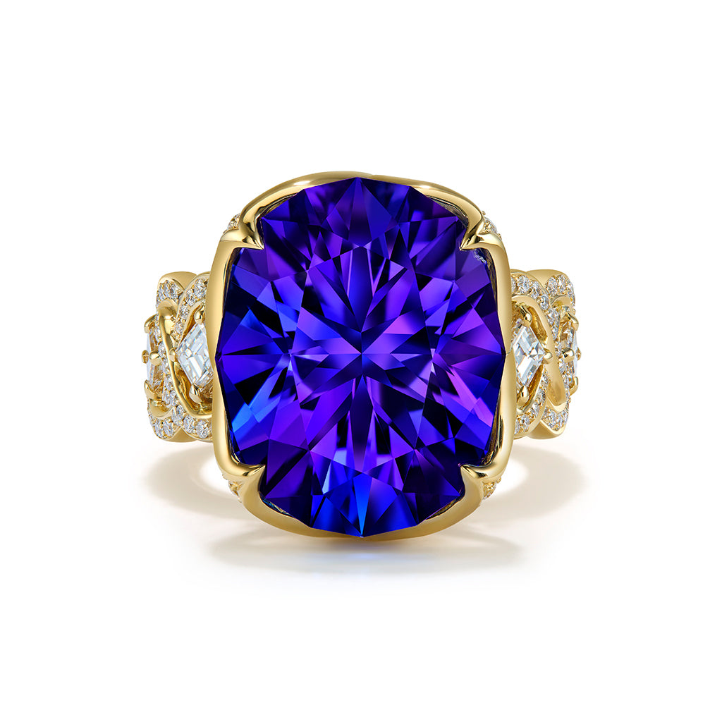 Tanzanite Ring with D Flawless Diamonds set in 18K Yellow Gold