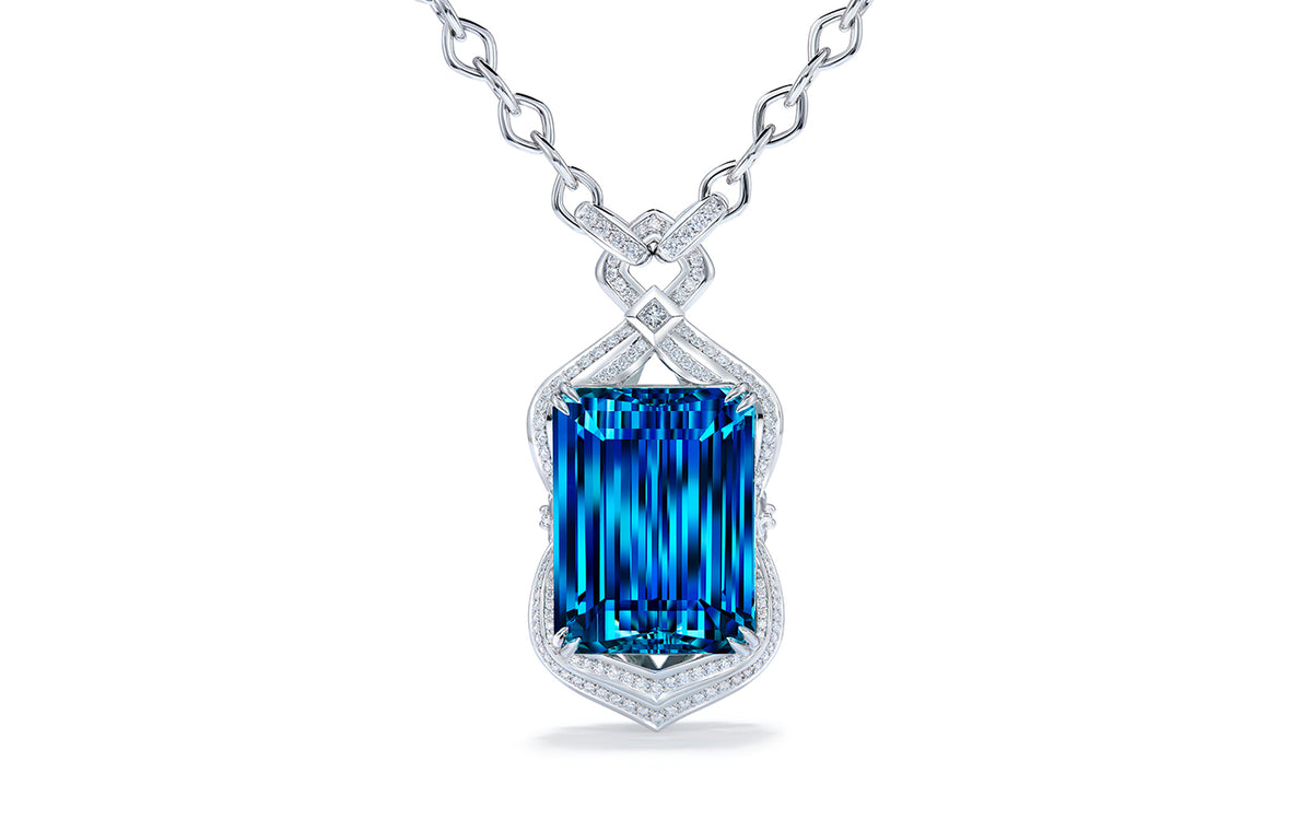 Santa Maria Aquamarine Necklace with D Flawless Diamonds set in 18K White Gold