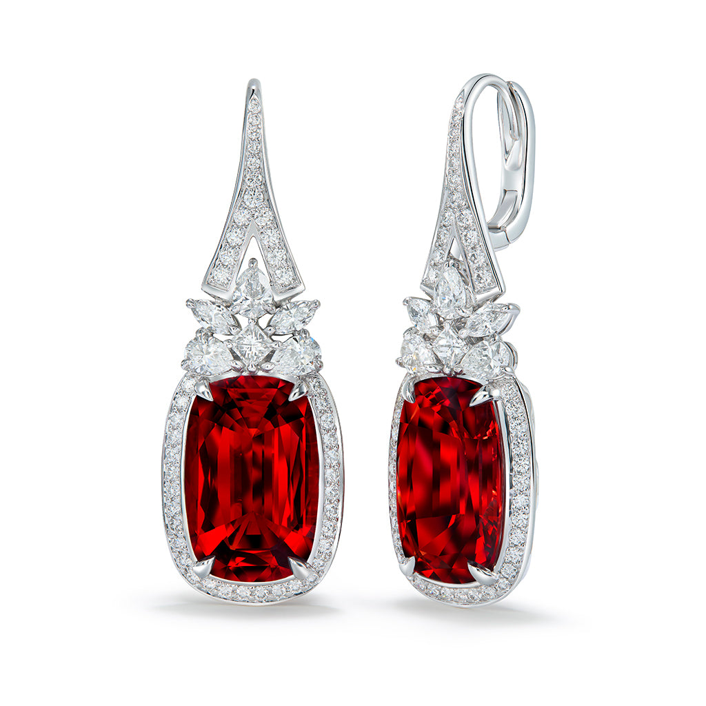 Oregon Sunstone Earrings with D Flawless Diamonds set in 18K White Gold