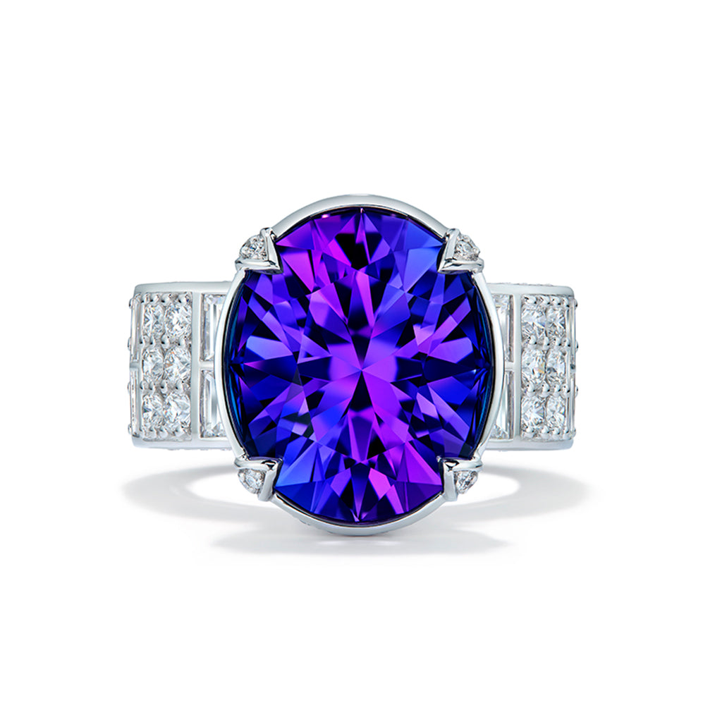 Tanzanite Ring with D Flawless Diamonds set in 18K White Gold