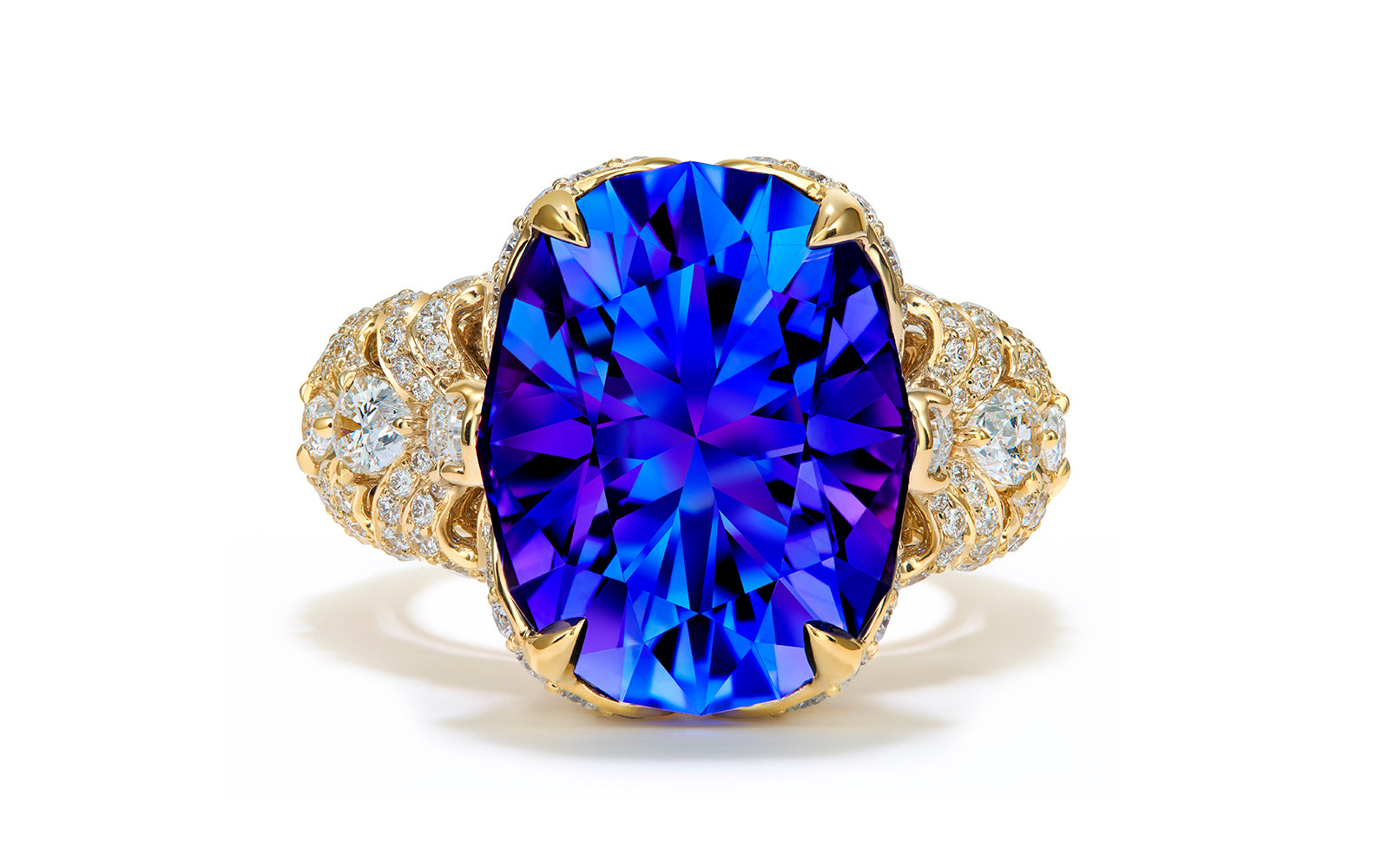 Tanzanite Ring with D Flawless Diamonds set in 18K Yellow Gold