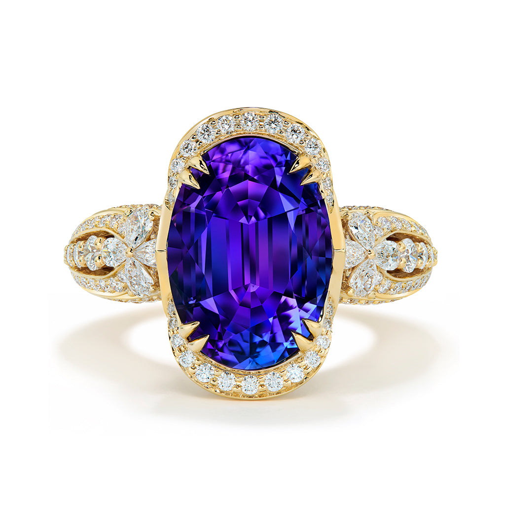 Tanzanite Ring with D Flawless Diamonds set in 18K Yellow Gold