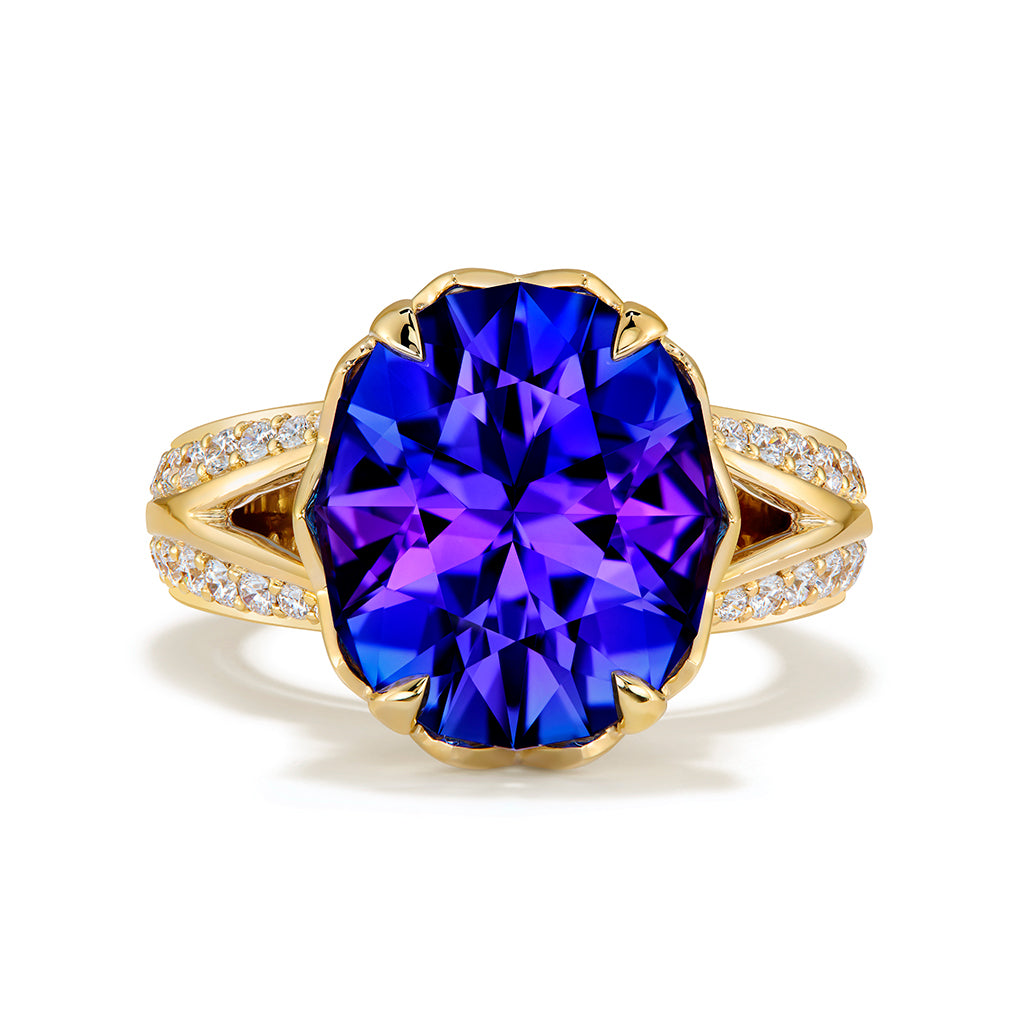 Tanzanite Ring with D Flawless Diamonds set in 18K Yellow Gold