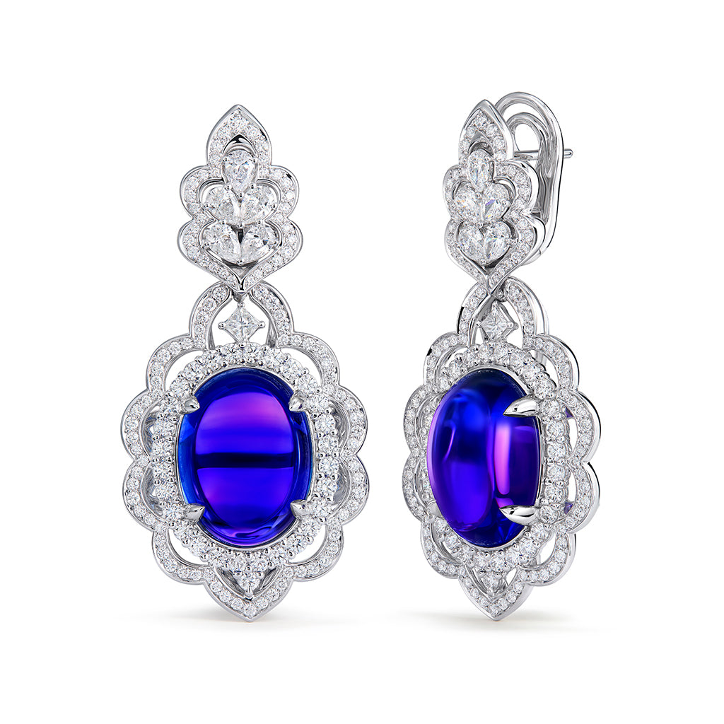 Tanzanite Earrings with D Flawless Diamonds set in 18K White Gold