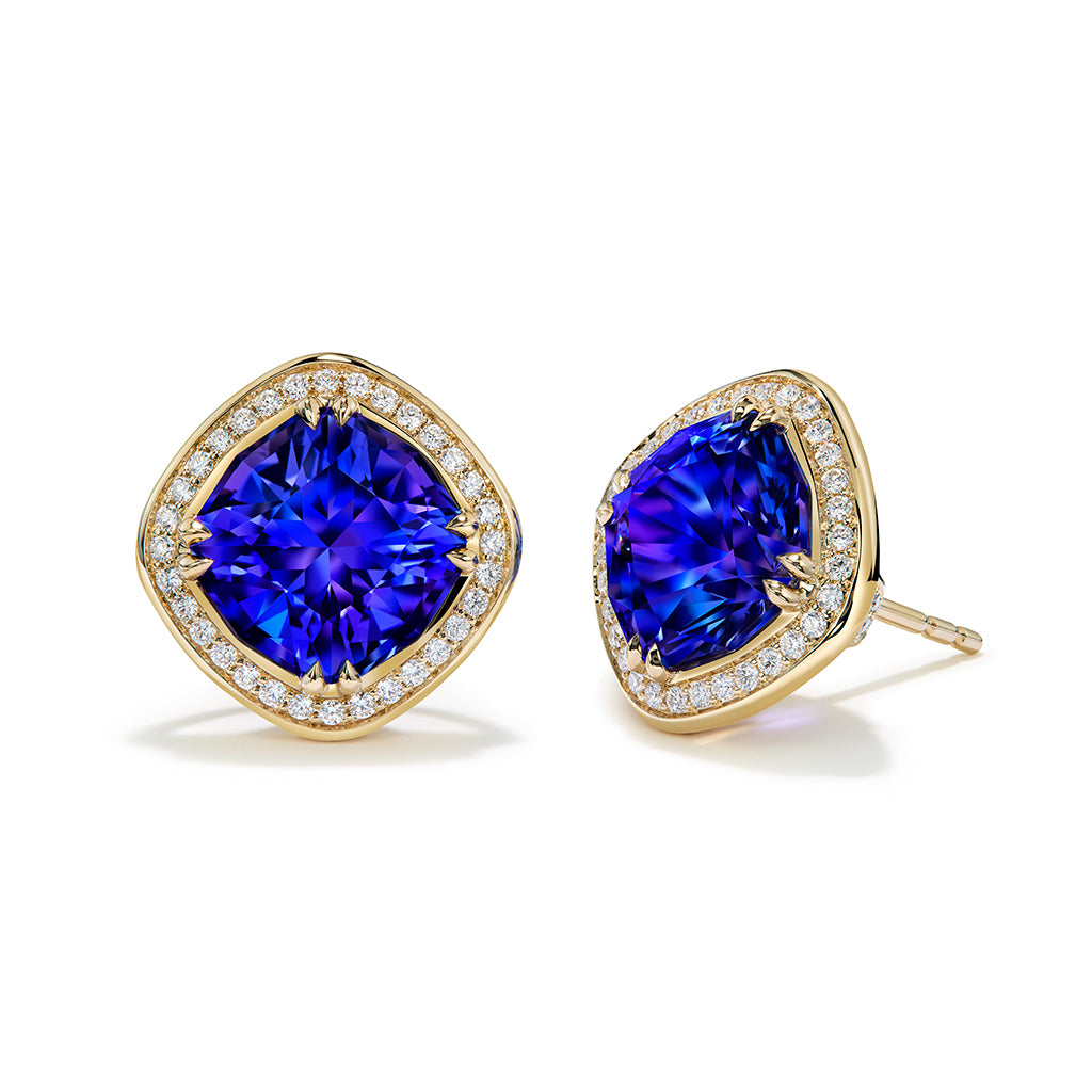 Tanzanite Earrings with D Flawless Diamonds set in 18K Yellow Gold