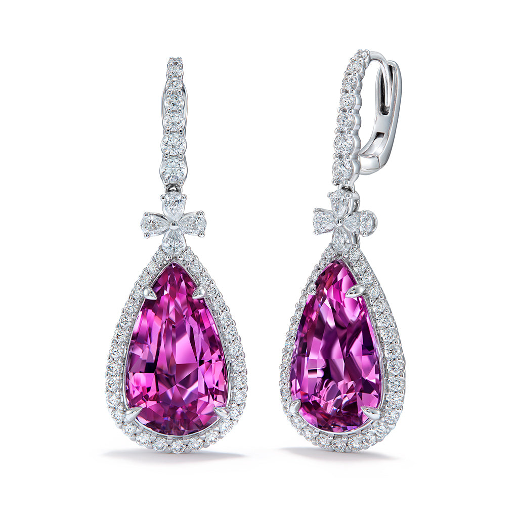 Patroke Kunzite Earrings with D Flawless Diamonds set in 18K White Gold