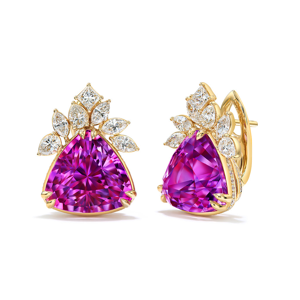 Patroke Kunzite Earrings with D Flawless Diamonds set in 18K Yellow Gold